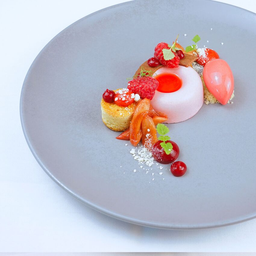 Dessert: Raspberry and rhubarb dessert