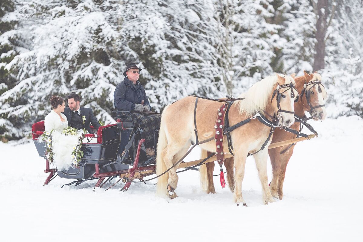 Winterhochzeit mit Pferdekutsche