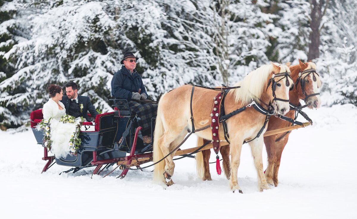 Hochzeit im freien Winter mit Kutsche